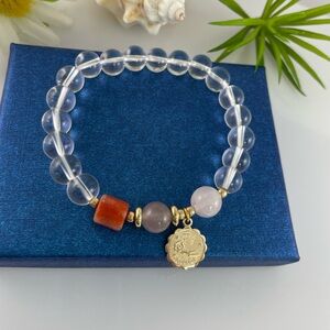 Clear Quartz, Carnelian, Violet Gold Filled Beads, Aquarius Charm